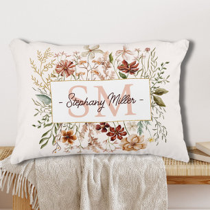 Elegantes Monogramm-Wasserfarben-Herbst-Wildblumen Dekokissen