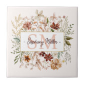 Elegantes Monogramm-Wasserfarben-Herbst-Wildblumen Fliese (Vorderseite)