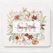 Elegantes Monogramm-Wasserfarben-Herbst-Wildblumen Mousepad (Vorne)