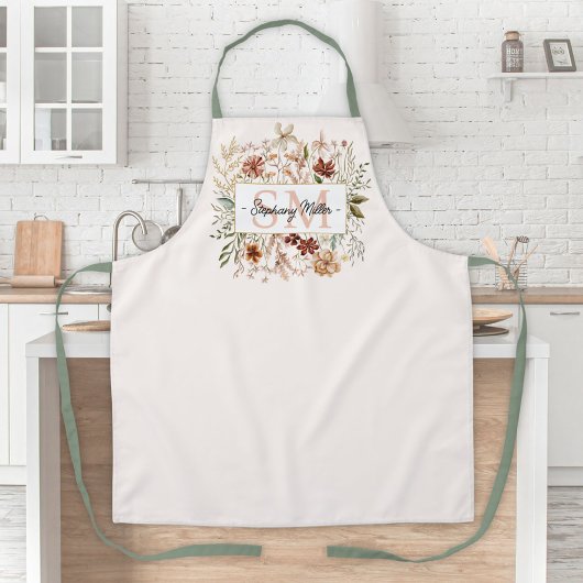 Elegantes Monogramm-Wasserfarben-Herbst-Wildblumen Schürze