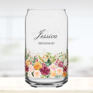 Elegantes Monogramm-Wasserfarben-Rosen-Blumen-Brau Dosenglas