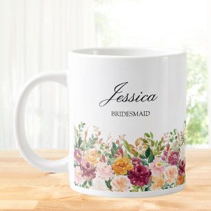 Elegantes Monogramm-Wasserfarben-Rosen-Blumen-Brau Jumbo-Tasse