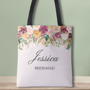 Elegantes Monogramm-Wasserfarben-Rosengarten-Braut Tasche