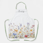 Elegantes Monogramm-Wasserfarben-Wildblume Schürze (Vorderseite)