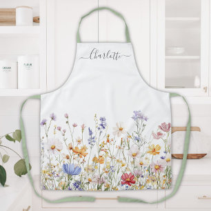 Elegantes Monogramm-Wasserfarben-Wildblume Schürze
