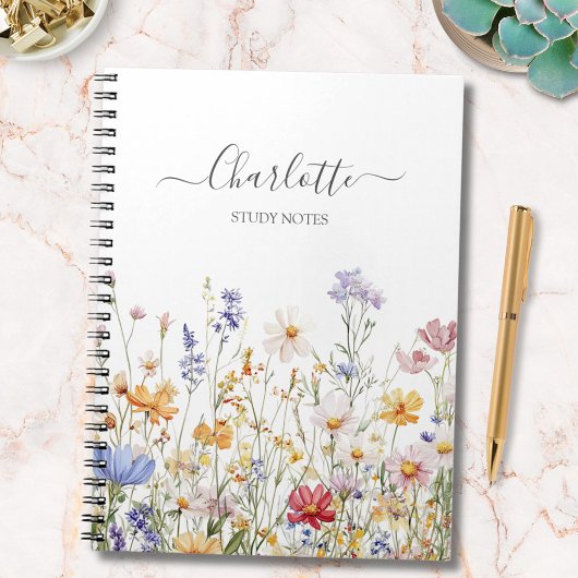 Elegantes Monogramm-Wasserfarben-Wildblumen-Muster Notizblock