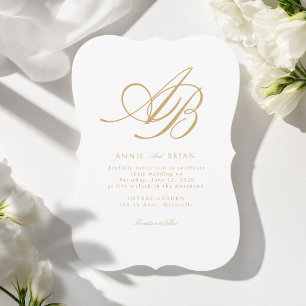 Elegantes Monogramm Weiß Beige Gold Hochzeit Einladung