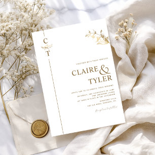 Elegantes Monogramm Weiß und Gold Hochzeit Einladung