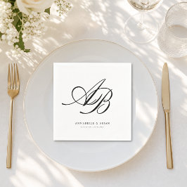 Elegantes Monogramm Weiße Hochzeit Serviette