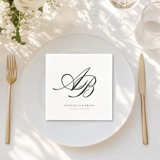 Elegantes Monogramm Weiße Hochzeit  Serviette