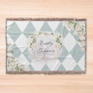 Elegantes Monogramm Weiße Rosen Grüne Blätter Diam Decke