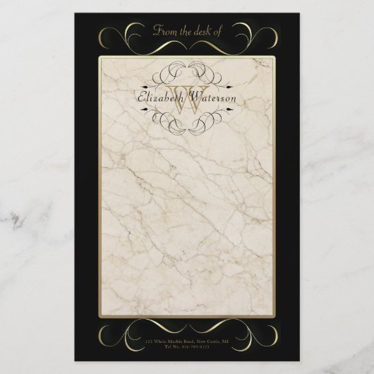 Elegantes Monogramm-weißes Briefpapier (Vorderseite)