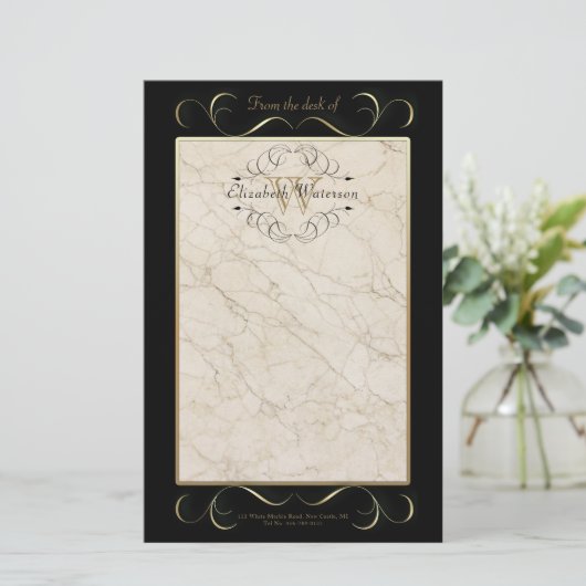 Elegantes Monogramm-weißes Briefpapier (Stehend Vorderseite)