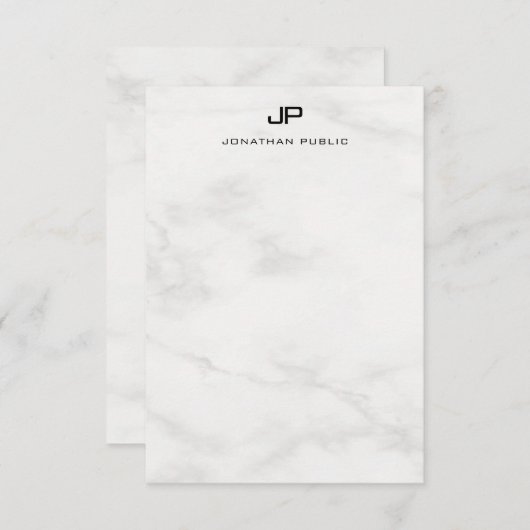 Elegantes Monogramm weißes Marmor-Template modern Mitteilungskarte (Vorne/Hinten)