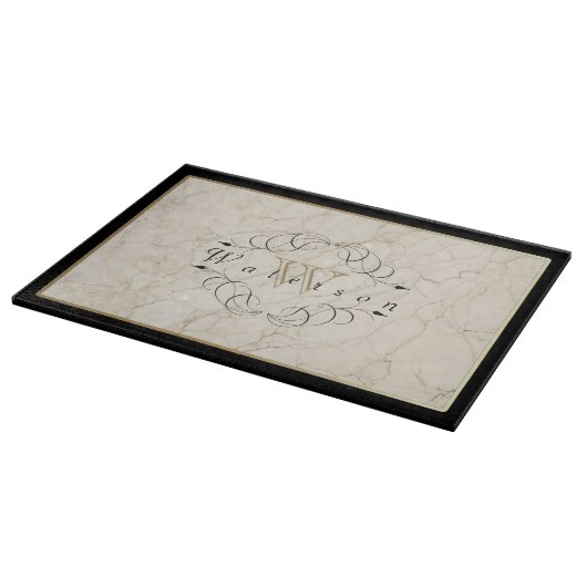 Elegantes Monogramm-weißes Schneidebrett (Ecke)