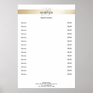 Elegantes Monogramm Weißgold Streifen Preisliste Poster