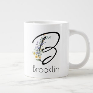 Elegantes Monogramm & Wildblume als Ruhestandsgesc Jumbo-Tasse