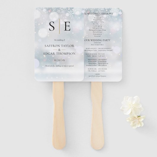 Elegantes Monogramm-Winterhochzeitsprogramm Fächer (Vorne und Hinten)