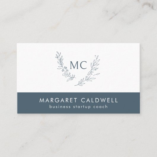 Elegantes Monogramm-Wraath-Neutral-Slate Visitenkarte (Vorderseite)