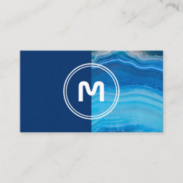 Elegantes Monogramm, zwei Töne tiefblaue Kristalle Visitenkarte