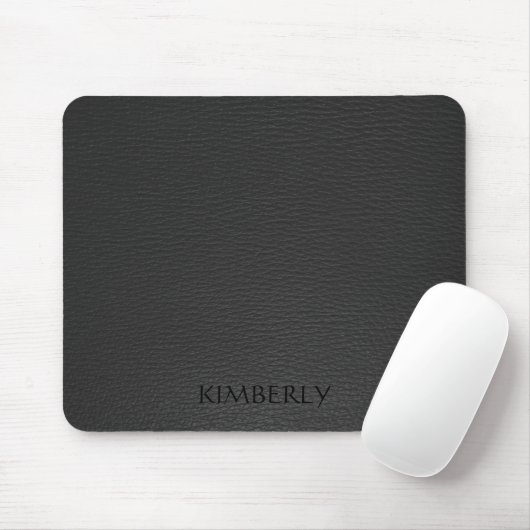 Elegantes Monogrammiertes Black Imitats Leather Mousepad (Mit Mouse)