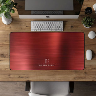 Elegantes monogrammiertes falsches rotes, gebürste schreibtischunterlage