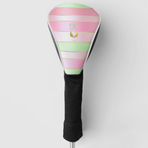 Elegantes, monogrammiertes Pastell-Pink und -Grün  Golf Headcover