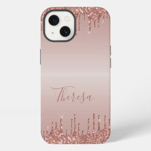 Elegantes monogrammiertes roségold-glitterndes Han iPhone Hülle (Rückseite)