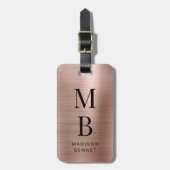 Elegantes monogrammiertes Rosenmetall mit Bürstenf Gepäckanhänger (Vorderseite vertikal)