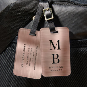 Elegantes monogrammiertes Rosenmetall mit Bürstenf Gepäckanhänger