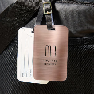 Elegantes monogrammiertes Rosenmetall mit Bürstenf Gepäckanhänger