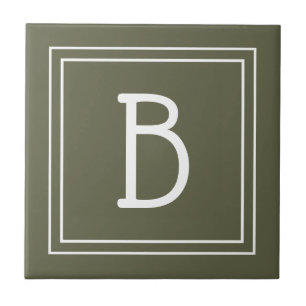 Elegantes monogrammiertes rustikales Grün- und Wei Fliese