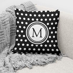 Elegantes monogrammiertes Schwarz Weiß Punkte Kissen