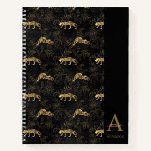 Elegantes monogrammiertes schwarzes Leopardenmuste Notizblock