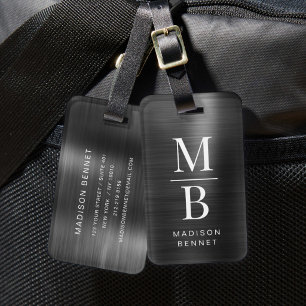Elegantes monogrammiertes schwarzes Metall mit Bür Gepäckanhänger