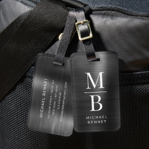 Elegantes monogrammiertes schwarzes metallisches B Gepäckanhänger