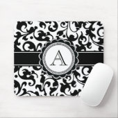 Elegantes monogrammiertes Scroll-Damaskus Schwarz Mousepad (Mit Mouse)