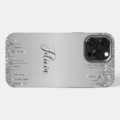 Elegantes, monogrammiertes Silber-Drip-Glitter iPhone Hülle (Rückseite (Horizontal))