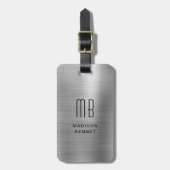 Elegantes monogrammiertes Silber gebürstet Metalli Gepäckanhänger (Vorderseite vertikal)