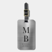 Elegantes monogrammiertes Silber gebürstet Metalli Gepäckanhänger (Vorderseite vertikal)