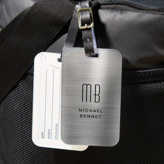 Elegantes monogrammiertes Silber gebürstet metalli Gepäckanhänger