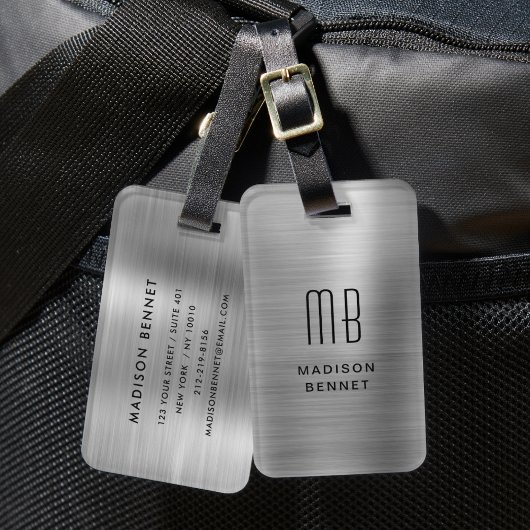 Elegantes monogrammiertes Silber gebürstet Metalli Gepäckanhänger