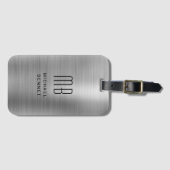 Elegantes monogrammiertes Silber gebürstet metalli Gepäckanhänger (Vorderseite (Horizontal))