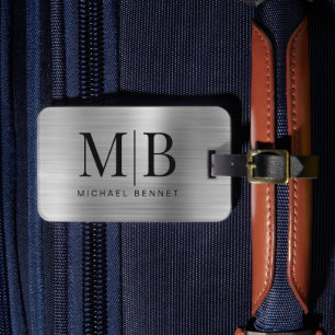 Elegantes monogrammiertes silbernes Metalldesign Gepäckanhänger