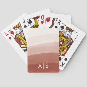 Elegantes monogrammiertes Wasserfarben-Kupfer-Rost Spielkarten
