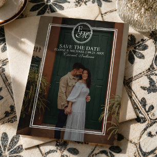 Elegantes Monogrammwappen Foto Save-the-Date-Karte Folieneinladung