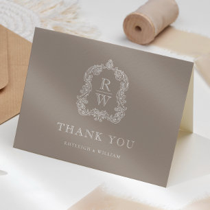Elegantes Monogrammwappen Terracotta Hochzeit Dankeskarte