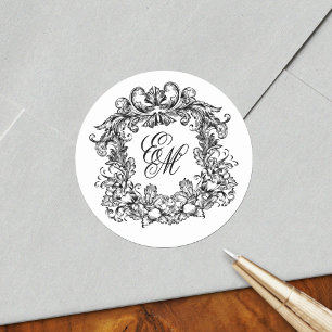 Elegantes Monogrammwappen Vintage-Hochzeit Runder Aufkleber