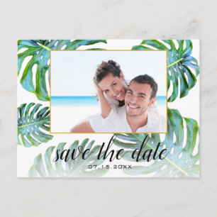 Elegantes Monstera-Blatt-Foto Save-the-Date Ankündigungspostkarte