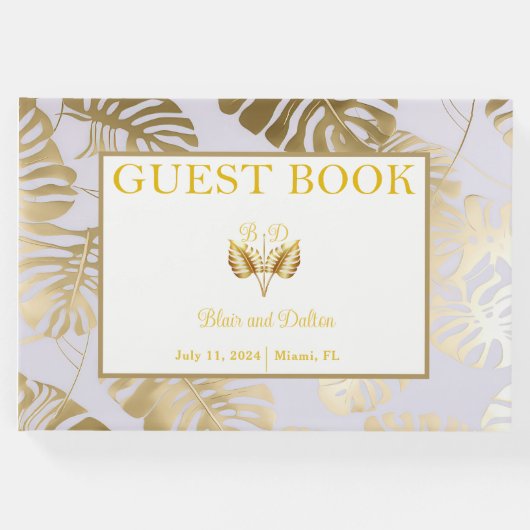 Elegantes Monstera Gilded Gold Wedding Gästebuch (Vorderseite)